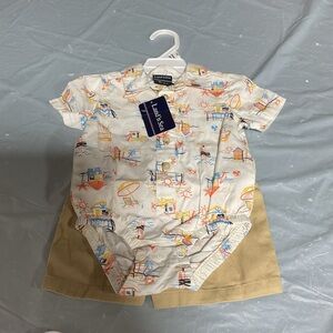 Lands' End White Tropical Print Button-Front Baby Romper lot of 2 set